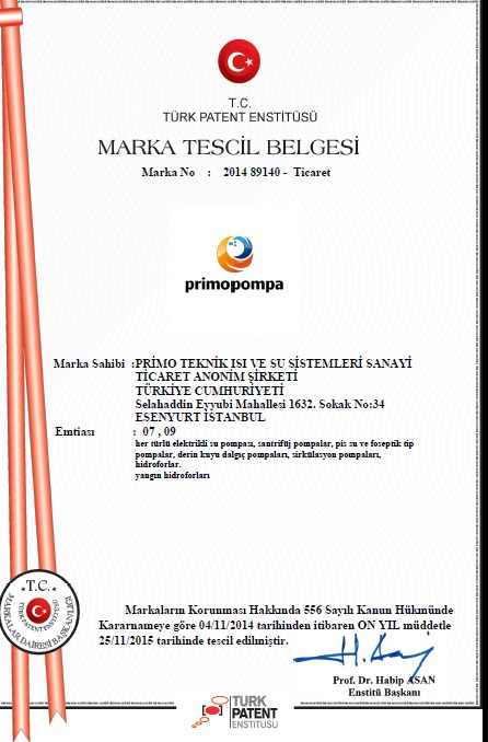 Marka Tescil Belgesi-Primopompa